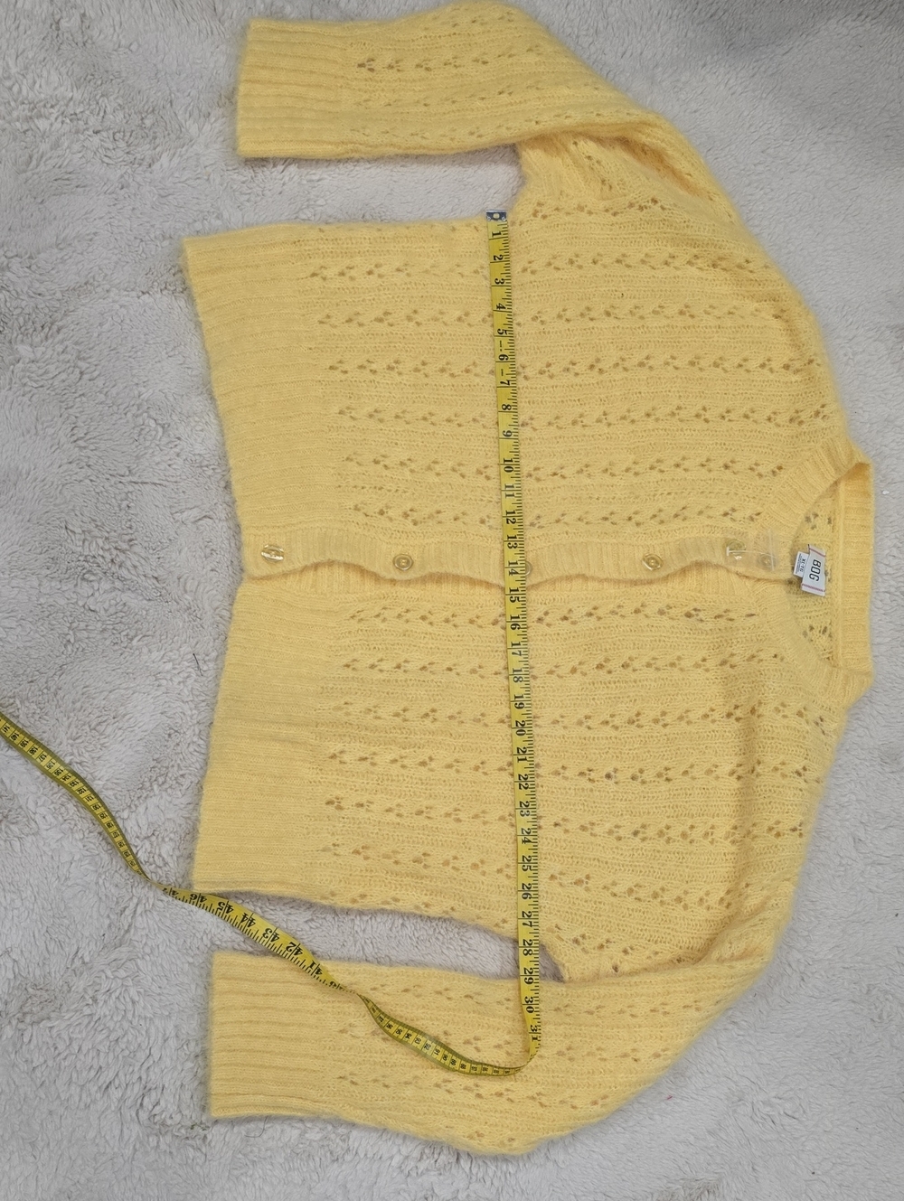 BDG Soft Yellow Openwork Button Cardigan - Picture 3 of 7